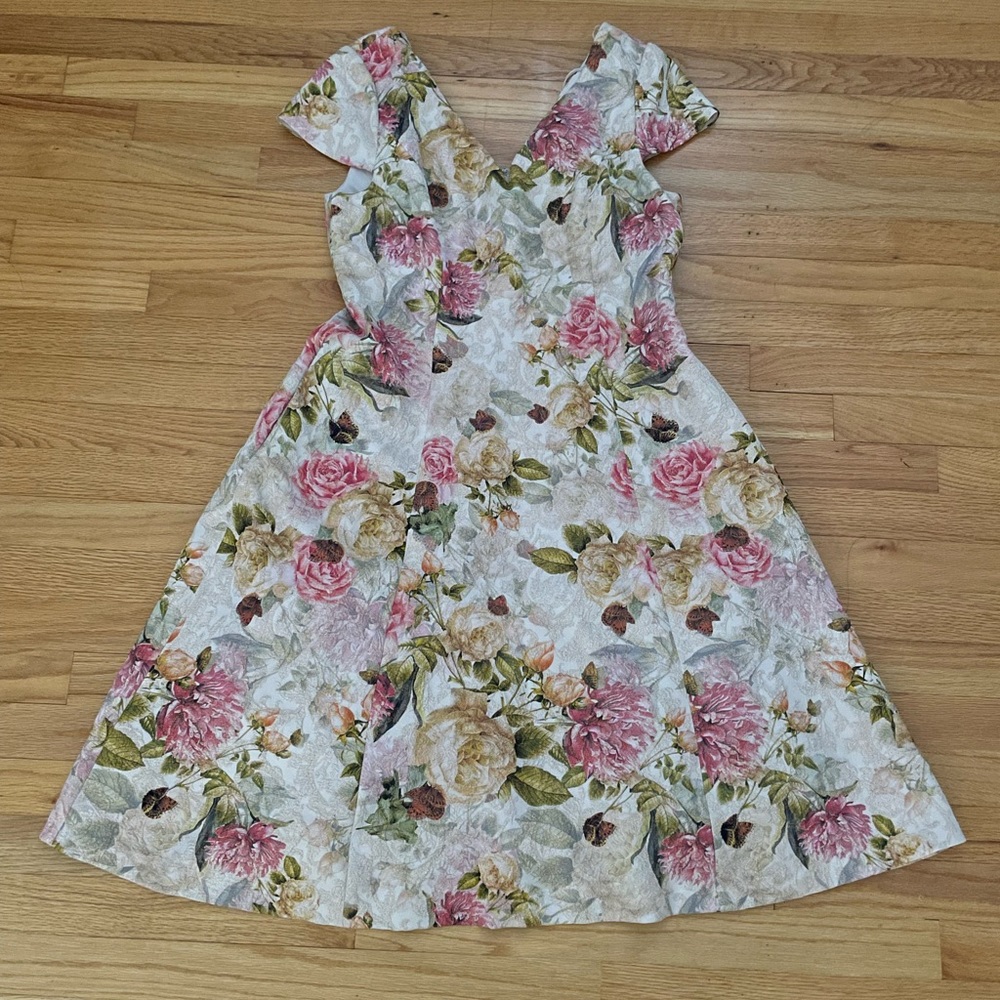 Adrianna Papell Floral Butterfly Sparkly Dress